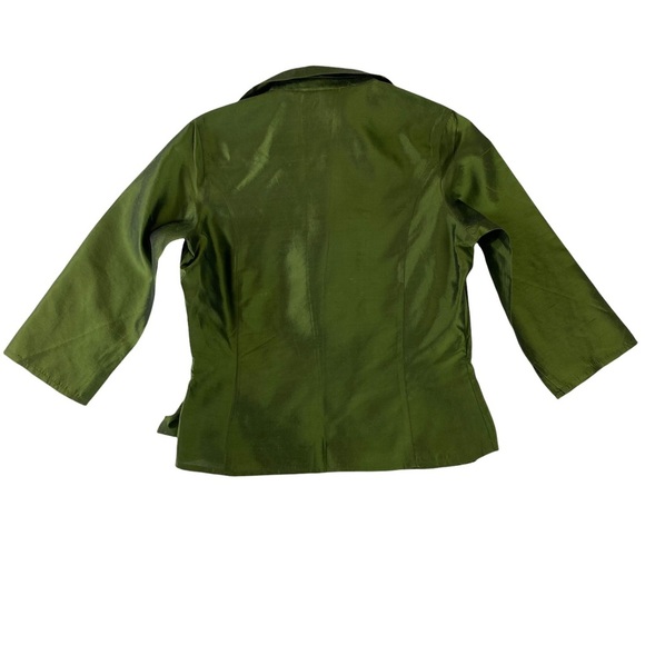SilkLand Womens Green Shirt Size 4P Petite 3/4 Sleeve 100%Silk Blouse Tie/button - Picture 6 of 16